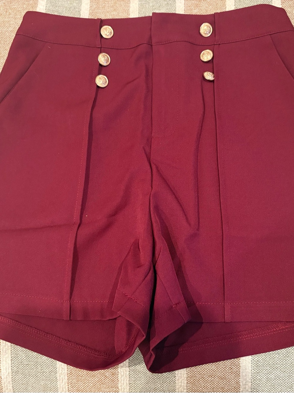 SHEIN Burgundy High-Waist Button Detail Shorts